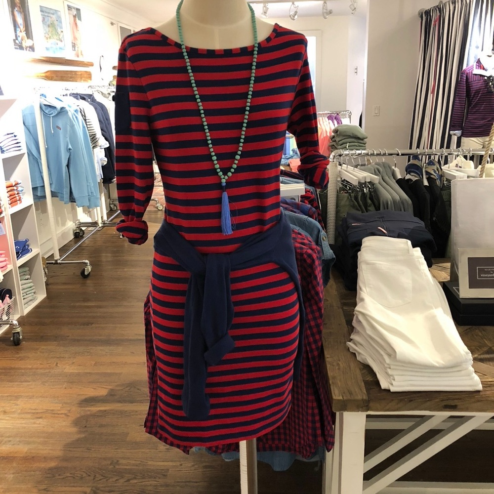 Vineyard Vines Red and Navy Striped Dress